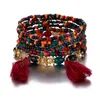 6PC/zestaw Bohemian z koralikami Zestaw dla kobiet Tassels Charm Kolorowe koraliki nasienne łańcuch Bangle Kobieta boho biżuteria etniczna