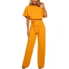 Jumpsuits voor dames rompers jumpsuit veter omhoog hoge taille elegante vrouwen solide kleur rechte poot romper mode korte mouwen ronde nek jumpsuit voor dating 230325