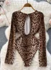 Kvinnors jumpsuits rompers DEAT SEXY HOLLOW OUT LEOPARD BODYSUITS Women's O-Neck långärmad Slim Fit Pullover Jumpsuit Female Spring 11xx01233 230325