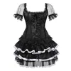 Bustini Corsetti Abito corsetto da donna Taglie forti Gonna vittoriana con maniche a sbuffo in pizzo Set Cerniera posteriore Top con maniche Costumi neri 6XLBustini