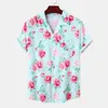 Heren Casual Shirts Mens Rose Bloemenprint Hawaiian Short Sleeve Plus Size Beach Wear Shirt Heren Vakantie Vakantie Aloha Rock Party XXXL