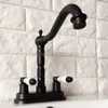 Bathroom Sink Faucets Black Oil Brass Deck Mounted 2 Hole Wash Basin Faucet Dual Ceramic Lever / Cold Water Mixer Vessel Taps Whg068