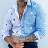 Men's Casual Shirts Fashion Light Color Long Sleeve Hawaii Button Down Tops Polka Dot Printed Handsome Blouse Autumn