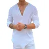 wholesale Men's Fashion T-shirts Designer V-neck Casual Solid Mens T-Shirt 2023 Cotton Linen Shirt Male Tshirts Top Tees Outfits Summer Blouses S-3xl