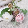 Dekorativa blommor 2heads/gren Peony med blad Silk Artificial Indie Room Decor Flores Artificiales Wreaths