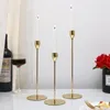 Portacandele Wedding Gold Rod Candlestick Decor Romantic Couple Candlelight Dinner Table Holder Cilindrico a testa singola