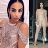 Scenkläder glänsande silver strass klänning sexig paljetter jumpsuit festival outfit kvinnor kväll prom födelsedag firar kostym