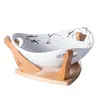 Set di stoviglie Nordic creativo portafrutta dorata ristorante insalata a tre fori abbronzante in ceramica per la casa con cornice in legno