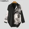 Men's Casual Shirts Men Casual Shirt Spring Print Patchwork Lapel Long Sleeve Streetwear Tops Korean Loose Fashion Shirts Camisas 5XL INCERUN 230325