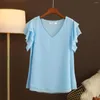 Kvinnors blusar stor storlek Summerkläder Kort ärm V-ringning Top T-shirt Kvinnor Europeiska lösa västerländska Style Small Lady Shirt
