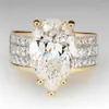 Anelli per matrimoni Huitan Splendida zirconia cubica per pera di cristallo femminile nobile festa di fidanzamento anello da sposa gioielli di moda color gold