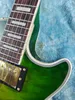Anpassad elektrisk gitarr persikan blommor trä kropp och nacke rostråk fingerbräda jade grön stor blomsterfanér i lager snabbpaket