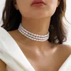 Multilayer Pearl Choker Necklace for Women Wed Bridal Vintage Bead Clavicle Chain Aesthetic Accessories