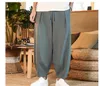Calça masculina japonesa linho de algodão solto masculino verão respirável coloras de coloração mole streetwear mais tamanho m 5xl 230325