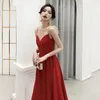 Etniska kläder vintage röd brud bröllop qipao lång snäv elegant klänning spaghetti rand prom party cheongsam abito da sera sera