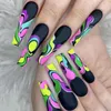 Faux Ongles 24pcs French Full Cover Manucure Nail Tips Long Ballerina Colored Line Note Pattern Fake