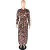 Casual jurken Leopard Printjurk plus maat voor vrouwen Volle mouw Volle borsten vloer Lengte Elegante avondavondfeest Dinner Vestidos