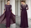 2023 Purple Vintage Purple Mother of Bride Dress Jewel Sequin Appliques Sleeves Godmother Wedding Party Gowns