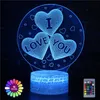 Veilleuses Amour romantique LED lampe de nuit en forme de coeur veilleuse chambre décor bureau ornement 3d lampe cadeau d'anniversaire petite amie amoureux cadeau P230325