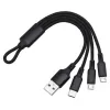 Party Favor Short Braided 3 in 1 Fast Charger Cables Micro USB Type C Phone Charging Cable Cord Key chain