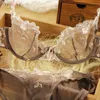 Bras Sets Logirlve Exquisite embroidery lotus pink ultrathin women's sexy transparent lace underwear bra set 230325