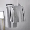 Kvinnors tvådelade byxor HLBCBG Casual Loose Sweater Set Solid Color Turtleneck Sticked Pullover Suit Wide Leg 2-Piece Set