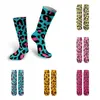 Women Socks Street Leopard Print Men Cotton Pink Spots On Blue High Ankle Bike Riding Punk Leisure Skateboard Warm