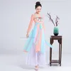 Sahne Giyim Çin Geleneksel Qipao Halk Dans Kıyısı Çiçek Baskı Zarif Kostüm Performans Elbise