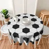 テーブルクロス黒と白のサッカーパターンテーブルクロスラウンドカバーカバー洗えるキッチンパーティーピクニックダイニング装飾用の洗えるポリエステル