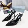 23s luxemerk sandaaljurkschoenen Romantische elegante driehoek geborsteld gaas sandalen schoenen vrouwen slingback pumps schoeisel dames hoge hakken feest trouwschoenen