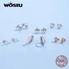 Stud WOSTU Orecchini in argento sterling 925 con opale Gatto Unicorno Cuore blu per le donne Gioielli originali 925 230325