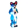 Blaues langes Fell Husky Hund Fuchs Wolf Fursuit Maskottchen Kostüm Anzug Partyspiel Kostüm Erwachsene Parade Werbung
