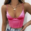 Kvinntankar Satin V Neck ärmlös korsett Crop Top Black Women 2023 Sexig backless Summer Casual Bustier Cami Tank Tops