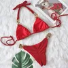 Swim wear para praia sexig glint bikini 2023 thong baddräkt för kvinnor brasiliansk set halter badkläder blå push up baddräkt 230325