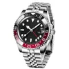 MENS Titta på lyxiga automatiska mekaniska klockor GMT 40mm rostfritt stål vikta spännband Sapphire Glass Ceramic Bezel Calender Montre de Luxe Movement Watchs