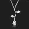 Chains 3D Rose Pendant Charm Necklace Stainless Steel Flower Beauty And Beast Jewelry Women Girls Valentine's Day Gift