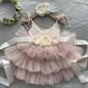 Robes de fille enfant en bas âge bébé filles 1er anniversaire robe pour enfants fleurs Costume de mariage ceinture bandeau 3 pièces tenue ensemble enfant robe de princesse