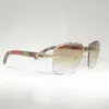 Kvinnors modedesigner solglasögon vintage linser form överdimensionerade män diamantklippning av rimlösa glasögon naturliga horn nyanser för sommarklubbögonar