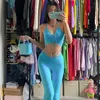 Women's Two Piece Pants Summer Sexy Women 2 Shirring Sets Bandage Halter Cropped Tops High Waist Drawstring Flare Outfits