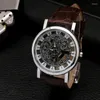 Relojes de pulsera 2023 Moda para hombre Relojes de oro Negocios de lujo Mecánica hueca Forma Banda de cuero Reloj de pulsera de cuarzo analógico Relogio Masculino