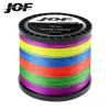 Accessoires de pêche JOF 4 brins PE tressé Ligne de pêche 300M 500M 1000M Fly Wire Multifilament Carp Wire Japon Multicolor Sea Line Super Strong P230325