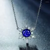 Pendentif Colliers Huitan Mode Bleu CZ Fleur Collier Femmes Élégant Fille Accessoires Fête Quotidien Porter Délicat Cadeau Bijoux