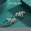 Stud Modian Real 925 Sterling Silver Geometric Line -oorbellen ingelegd met briljante Zirconia Fashion Wave Jewelry Gift 230325