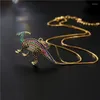 Catene Hip Hop Collana con pendente a forma di dinosauro color oro per le donne Gioielli con animali in zircone con micro intarsi in rame carino