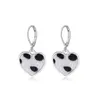 Dangle Earrings INS Fashion Love Heart Enamel Black White Cow Pattern For Women Simple Hoop Ladies Jewelry Accessories