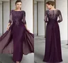 2023 Vintage Purple Mutter von Braut Kleid Juwel Pailletten Applikationen Ärmel Godmutter Hochzeitsfeierkleider