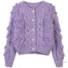 Femmes tricots rétro pull 2023 printemps automne femmes col rond manches longues crochet ample tempérament tricoté Cardigan manteau femme