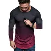 Magliette da uomo Slim Casual Fit Colore sfumato Camicia a maniche lunghe Camicetta Moda Palestre Uomo Fitness Respira Tees Tops