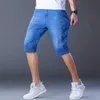 Mäns shorts sommarmärke stretch tunna Bermuda maskulina bomull denim jeans män knä längd mjuk ropa hombre 230325