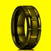 Wedding ringen mode heren 8 mm gouden groove afgeschuinde rand zwarte wolfraam koolstofvezel ring punk tandwiel roestvrij staal voor menwedding